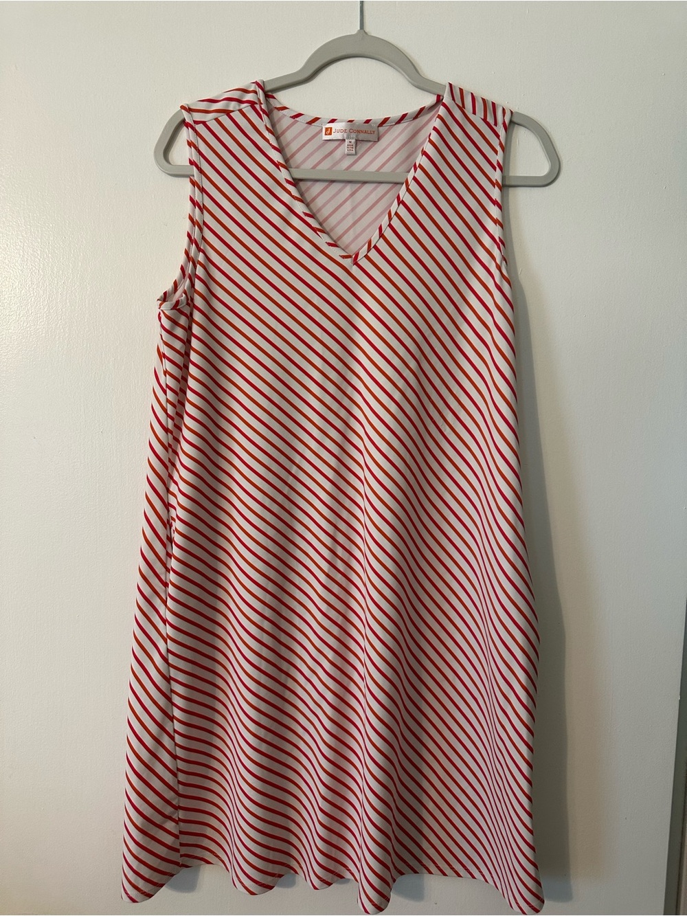 Red & White Stripe V-Neck Dress